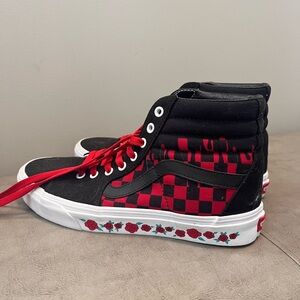 Vans High-Top Sneakers - Black and Red Checkered